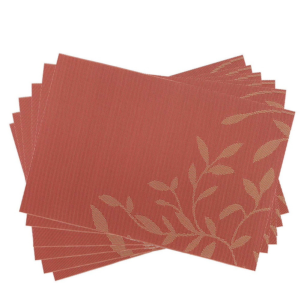Place Mats PVC Set of 6, Table Placemats Set of 6 PVC Table Mats Natural Color (6 pcs, Red Leaves)