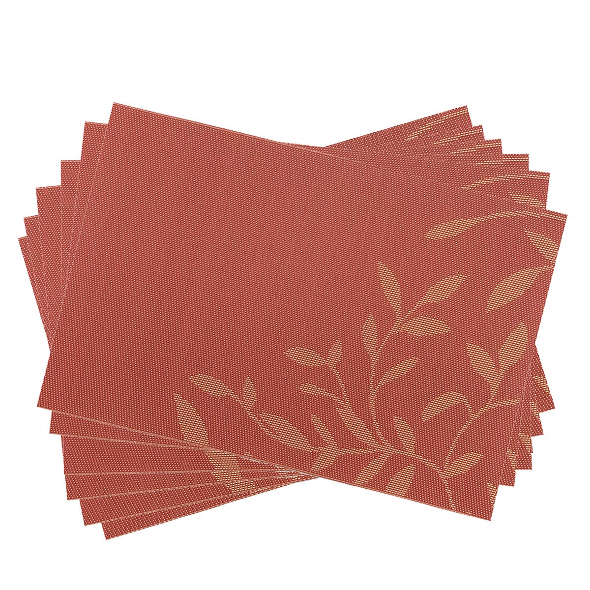 Place Mats PVC Set of 6, Table Placemats Set of 6 PVC Table Mats Natural Color (6 pcs, Red Leaves)