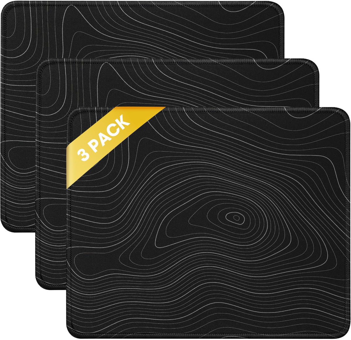 JIKIOU 3 Pack Mouse Pad with Stitched Edge, Perfect Size 10.2x8.3in Black