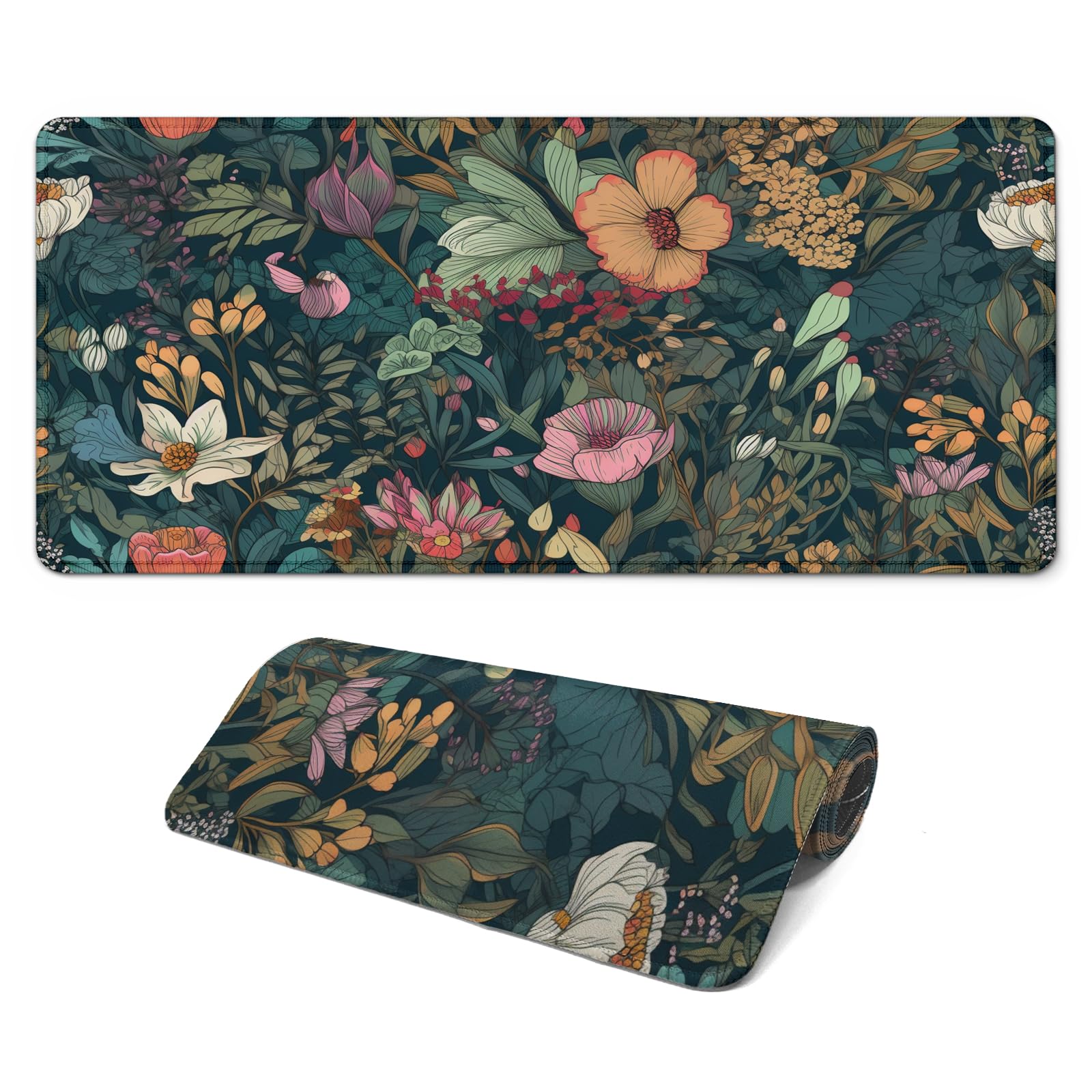 Gaming Mouse Pad, Large 31.5 x 11.8 inches Mousepad, Long Keyboard Pad, Cute Mouse Mat for Computer with Stitched Edges and Non-Slip Base (Wildflower)