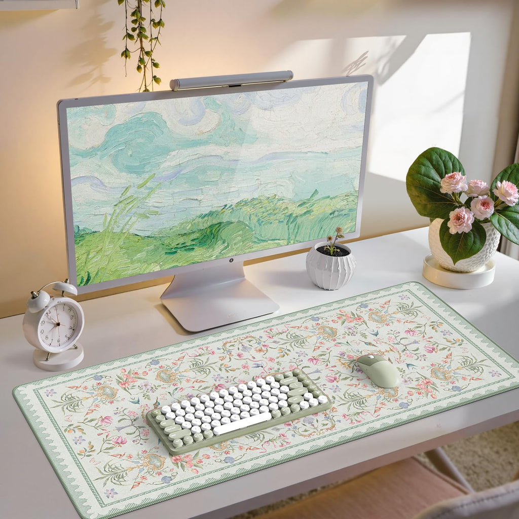 iCasso Desk Mat,Mouse Pad for Office Desk,35.4x15.7in,Pink Flowers