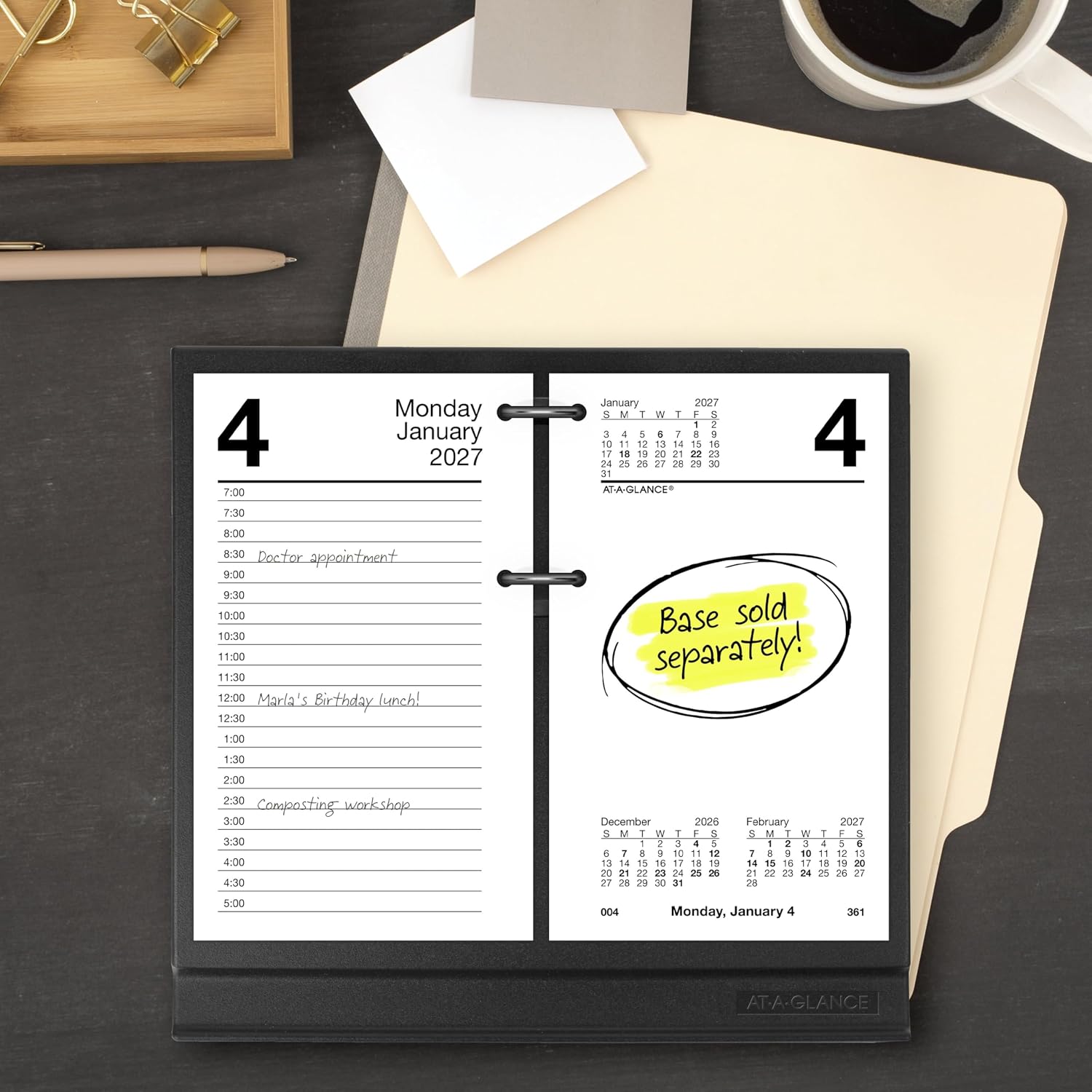 AT-A-GLANCE 2027 Desk Calendar Refill, Daily Desk Pad Refill, 3.5" x 6", Standard, Loose-Leaf, Recycled (E717R5027)