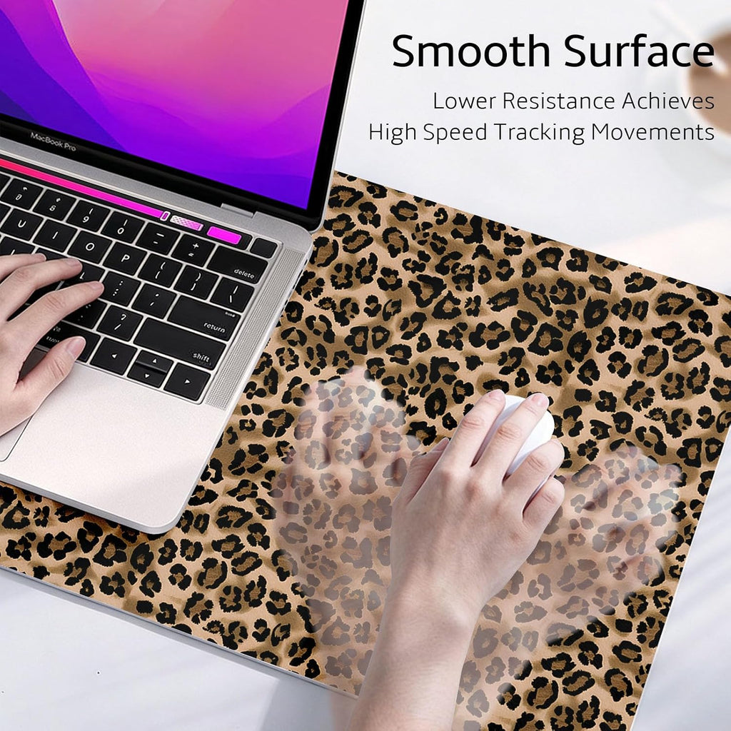Leather Desk Mat for Keyboard, Extra Large Mouse Pad, Leopard