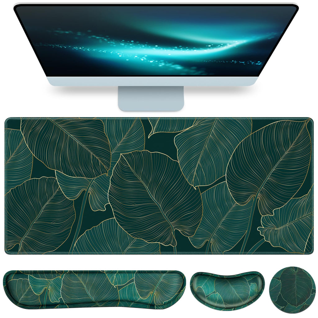 Desk Mat, Large Gaming Mouse Pad with Wrist Rest, 4in1 XXL Mousepad Floral