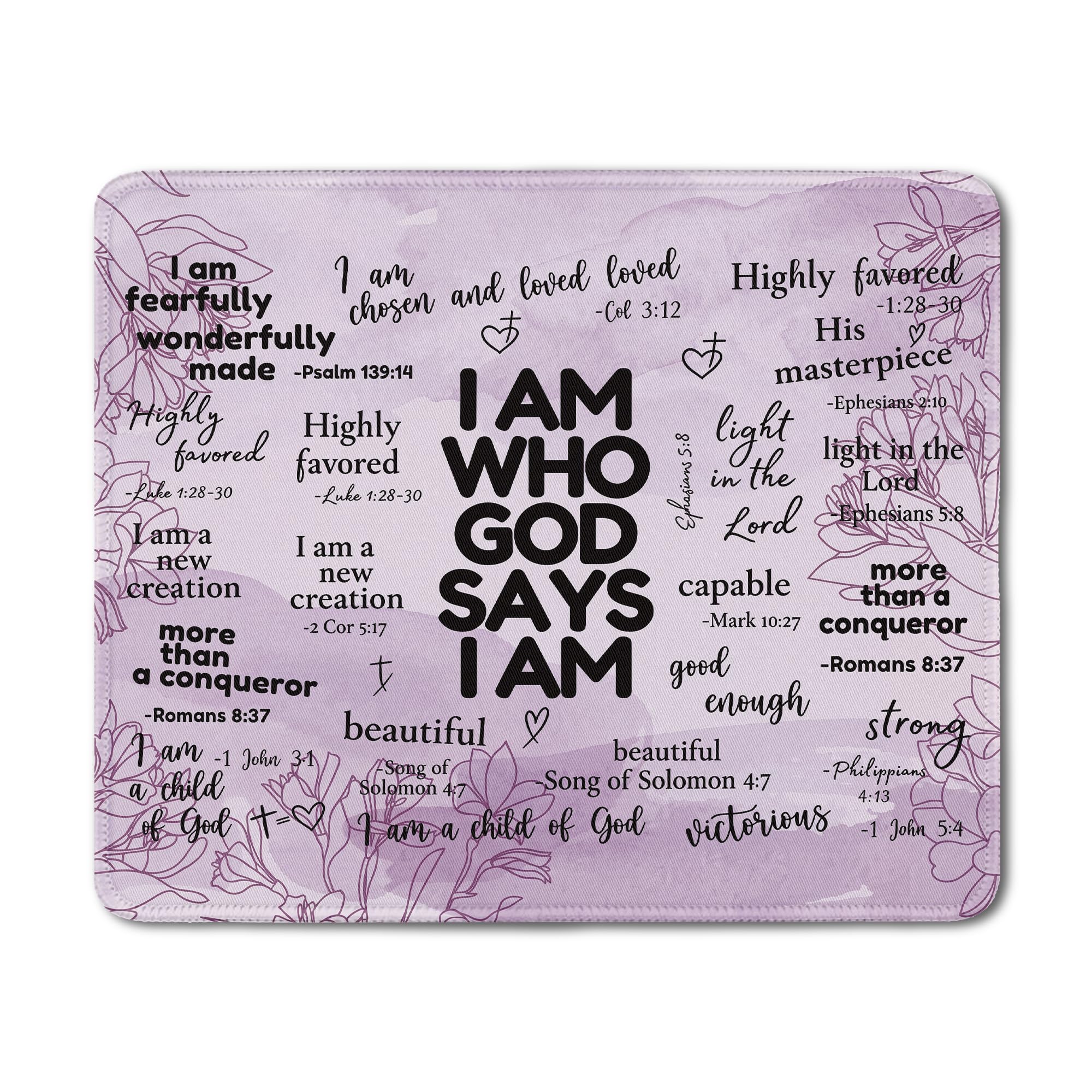Inspirational Christian God Says I Am Mouse Pad, Minimalist Boho Floral Bible Verse Affirmation Mouse Pads Mousepad for Home Office Dorm Computers Laptop Supplies Desk Accessories, 9.5x7.9 Inch