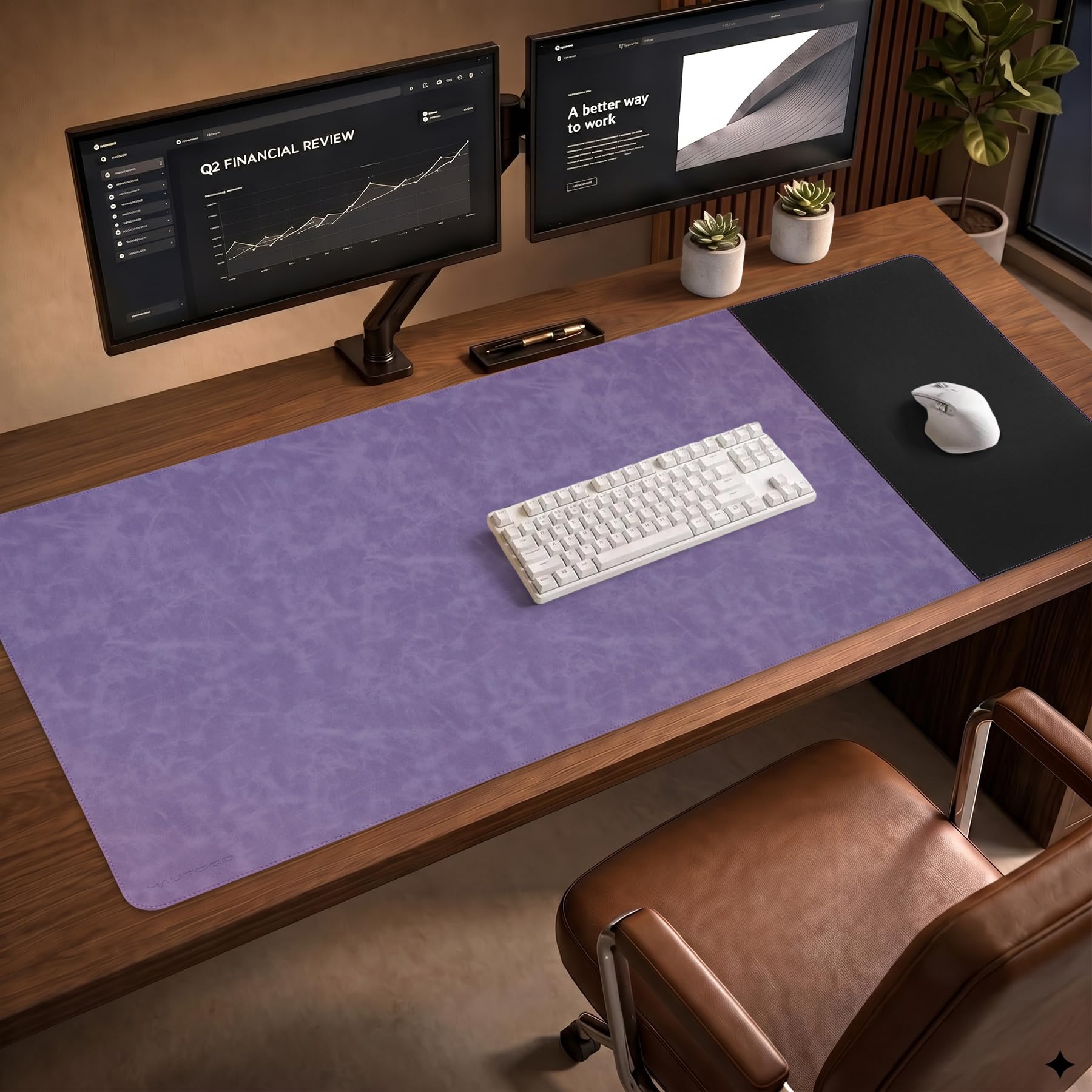 HAUTOCO Cork Desk Mat 31.5"x15.7", Distressed PU Leather & Cloth Desk Pad
