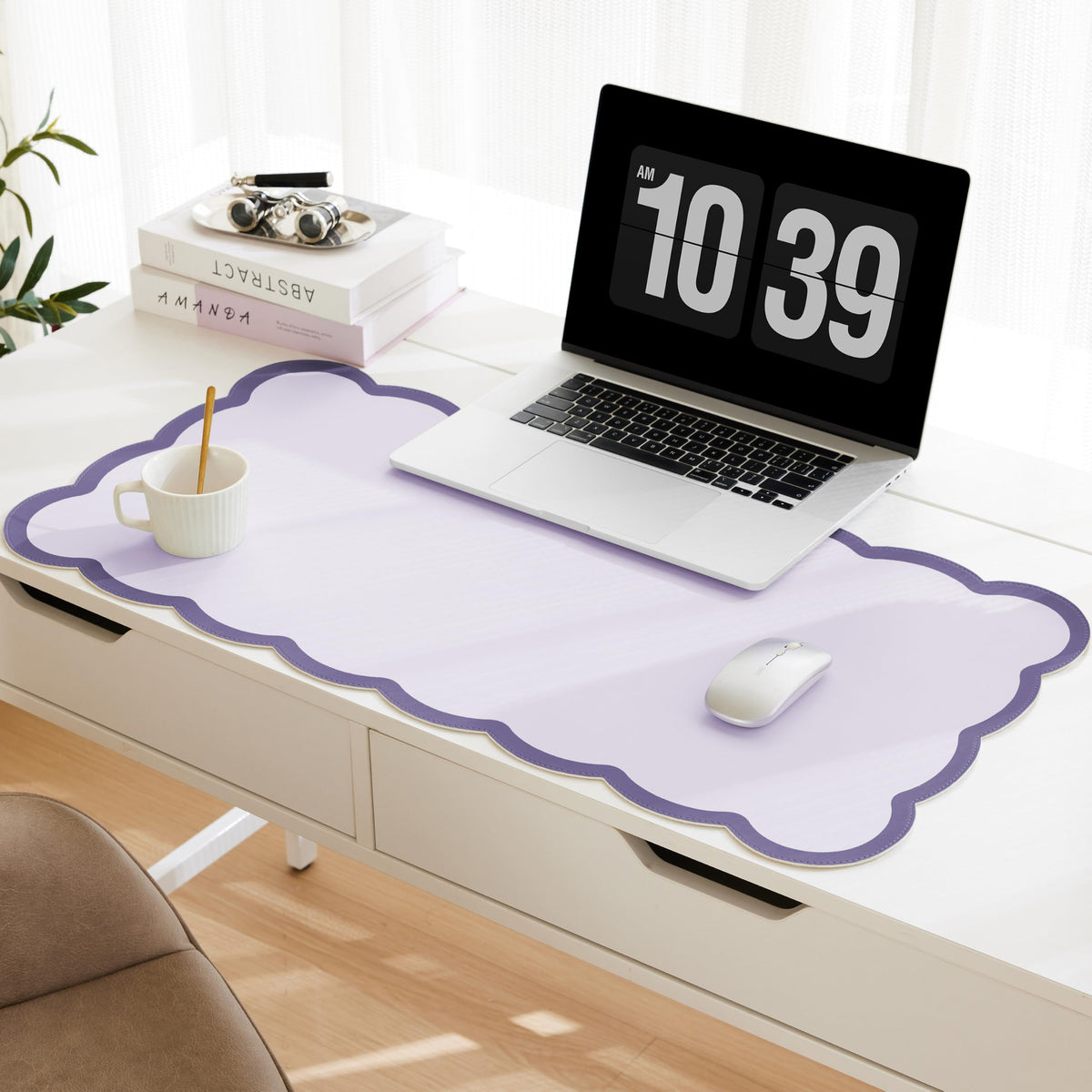 Scalloped Desk Mat, 31.5" x 15.7" Large Cute Aesthetic Desk Accessories, PU Leather Computer Laptop Desk Mouse Keyboard Pad, Desk Writing Mat for Vanity/Work/Home Decor (Pink, 31.5" x 15.7")
