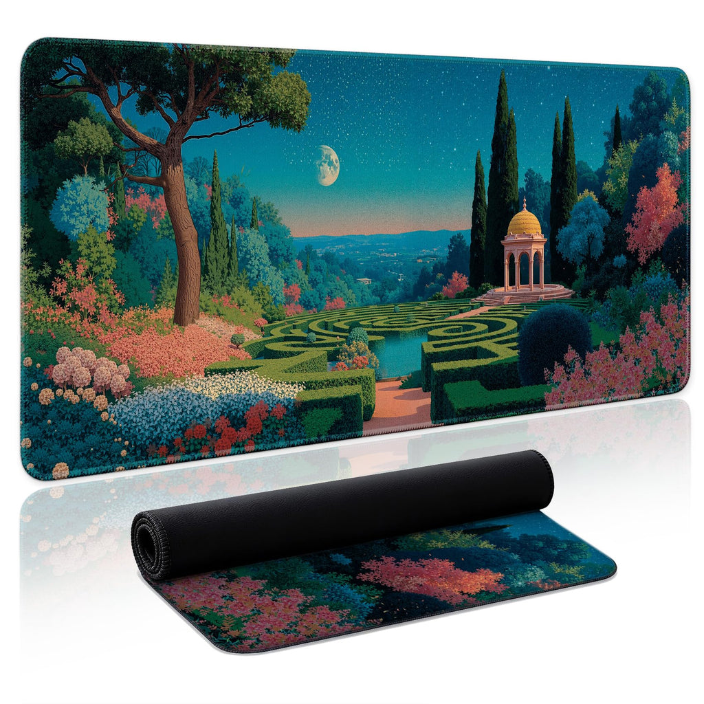 Aesthetic Desk Mat, Cute Enchanted Garden Desk Pad Protector for Work & Decor, 31.5" x 11.8", Pretty Non-Slip Extended Mouse Pad for Office or Home