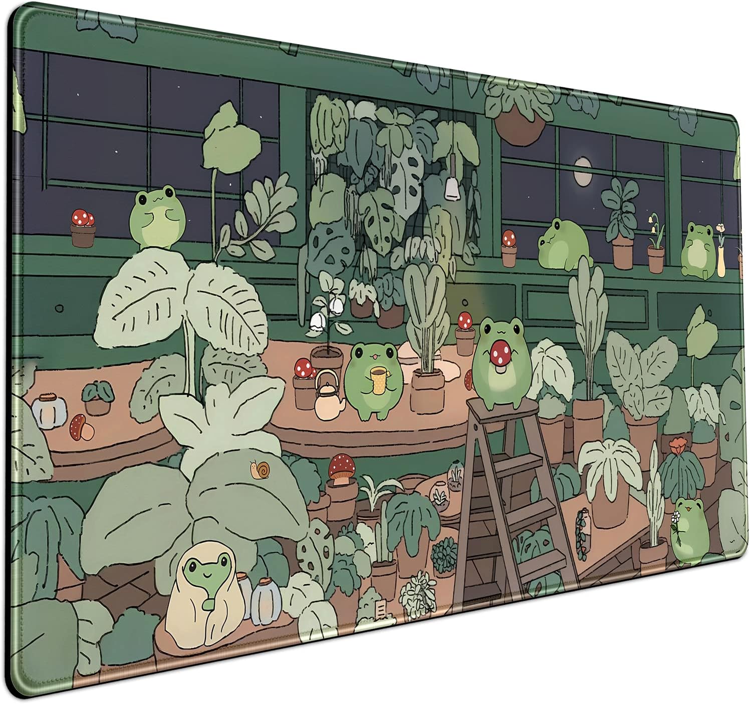 Cute Frog Mouse Pad Desk Pad Kawaii Green Decor Mat, Large Gaming Mouse Pad for Desk Computer Keyboard Laptop, Desk Decor Home Office Accessories for Girl (31.5x15.7 in) with Stitched Eges Pad