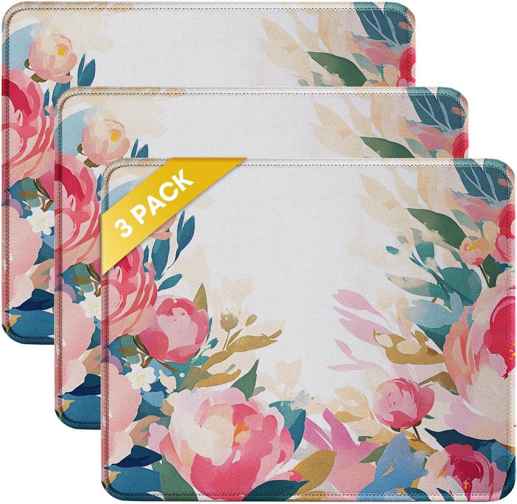 JIKIOU 3 Pack Mouse Pad with Stitched Edge, Perfect Size 10.2x8.3in Black