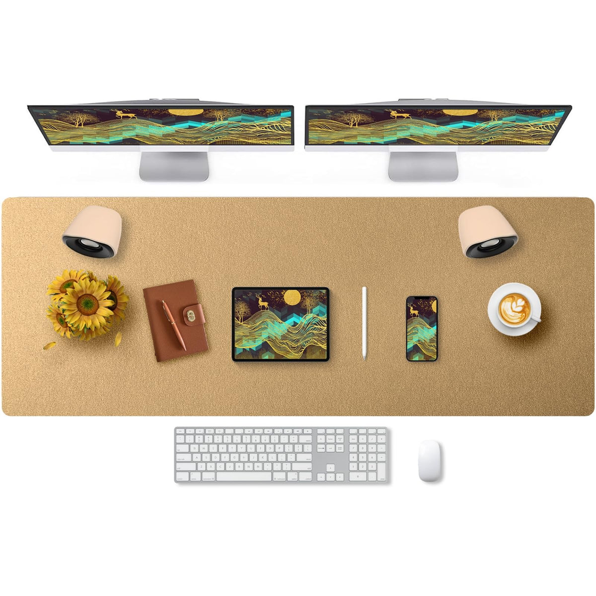 Bloss Leather Desk Pad and Keyboard Wrist Rest, Large Mouse Pad + Keyboard Pad+Mouse Wrist Support, Non-Slip Desk Mat Protector for Office, Home(31.5×15.7 Inches,Beige)