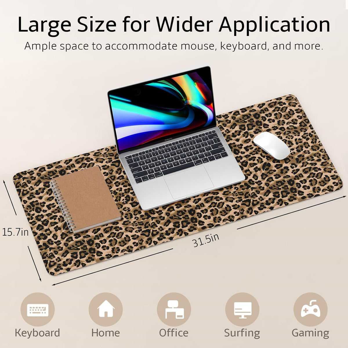 Leather Desk Mat for Keyboard, Extra Large Mouse Pad, Leopard