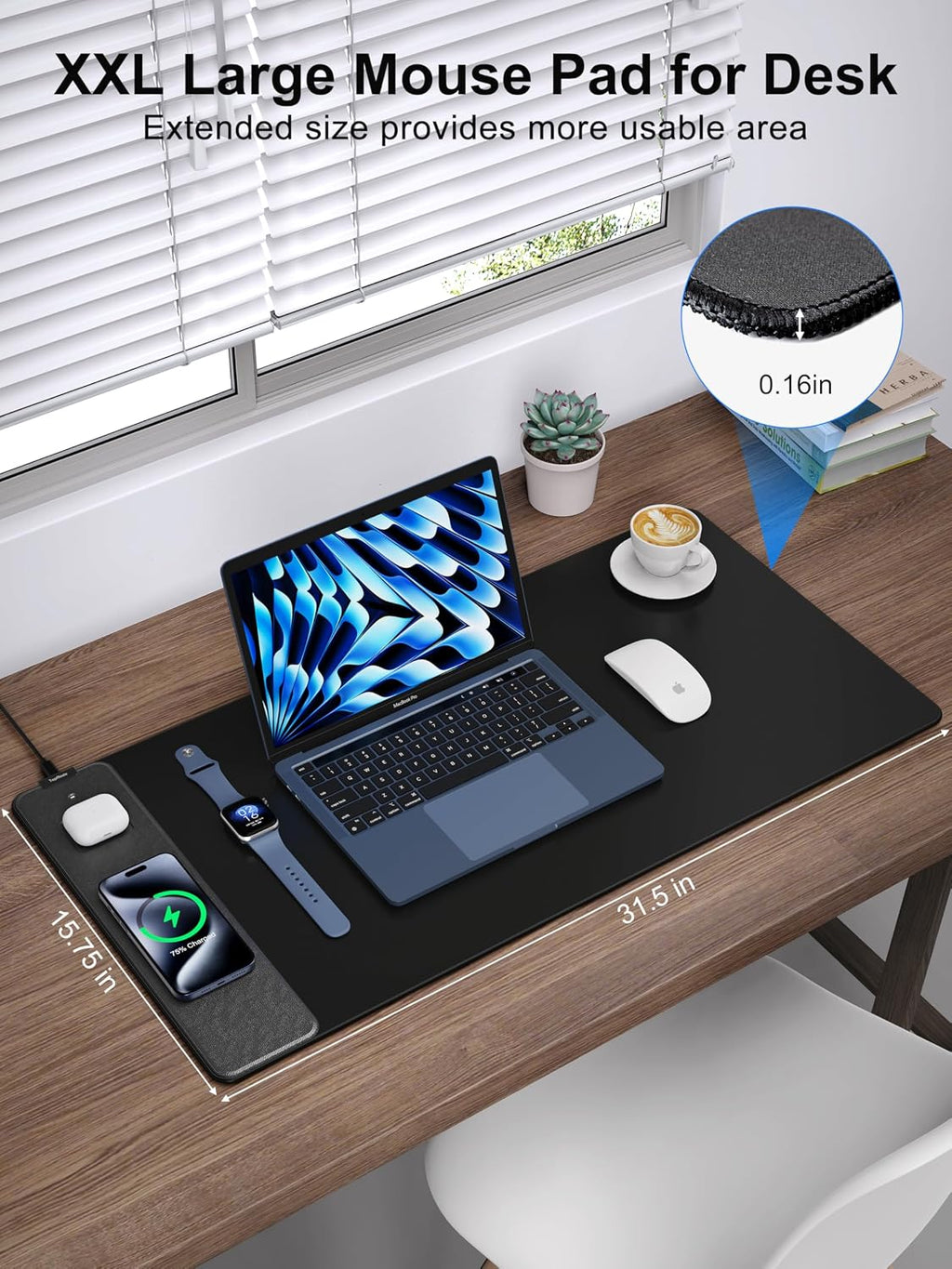 TopMade Wireless Charging Mouse Pad, 31.5"x15.75" XXL Large Desk Pad