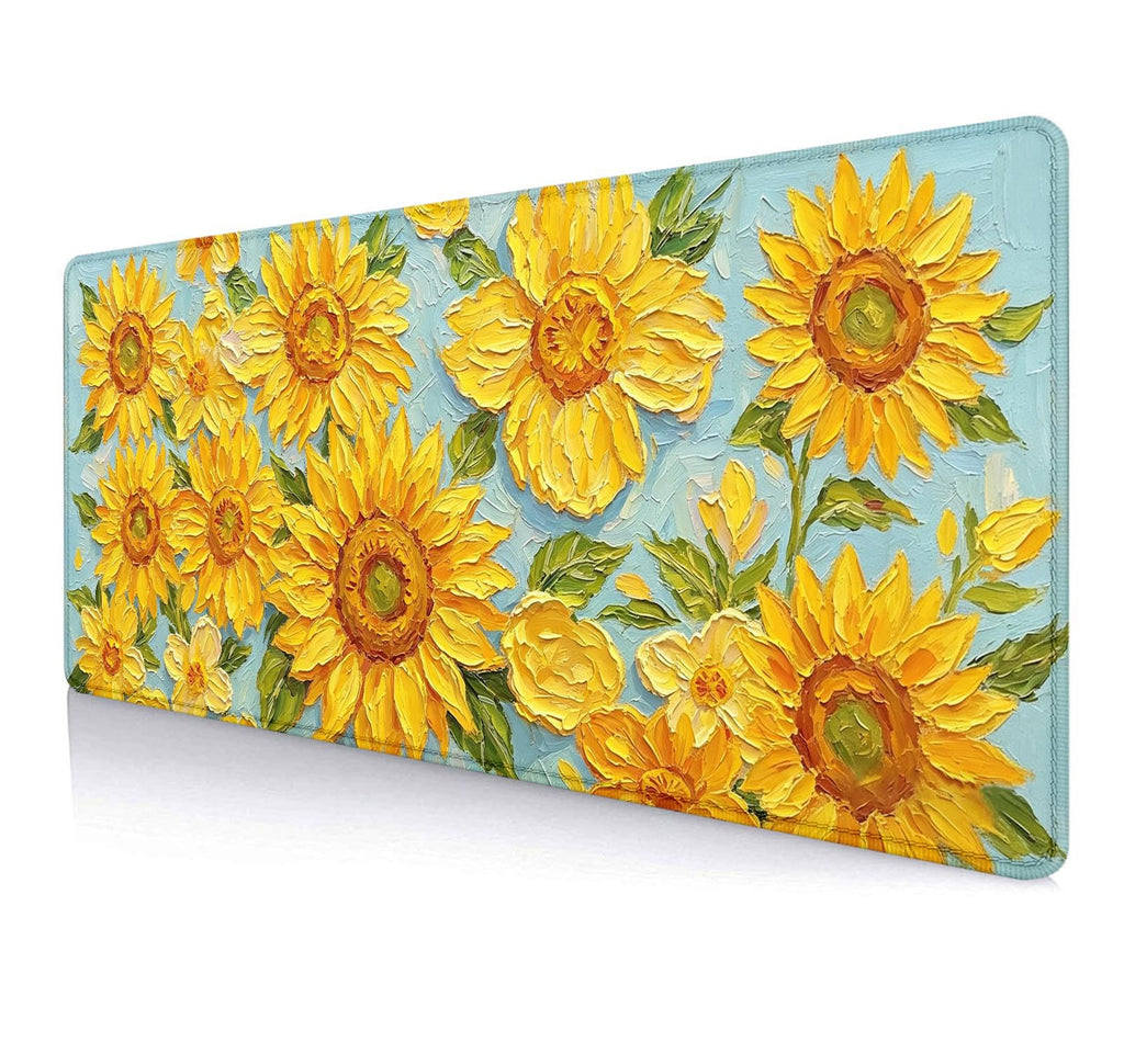 Large Mouse Pad Mousepad, Pink Flowers in a Blue Desk Mats for Desktop, Watercolor Beautiful Floral Laptop Computer Desk Pad, Non-Slip Rubber Base Desktop Mat, 31.5 x 11.8 inches