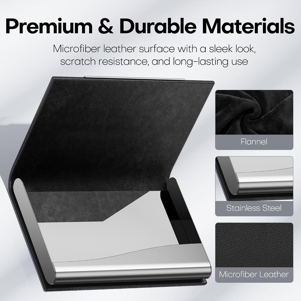 Padike Business Card Holder/ Case Professional PU Leather & Stainless Steel Multi Wallet Credit Card ID Case/Holder for Men & Women. (Black)