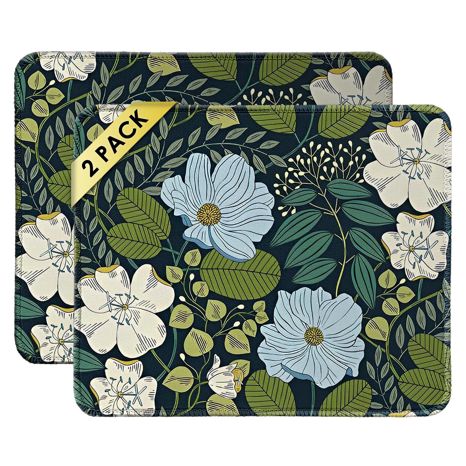 FROGIGO Mouse Pad with Stitched Edges - Cute Floral Mousepad for Women, 9.25 x 7.75 inch Washable Square Desk Pad, Non-Slip Rubber Base, Office Home Laptop Accessories - Vintage Garden
