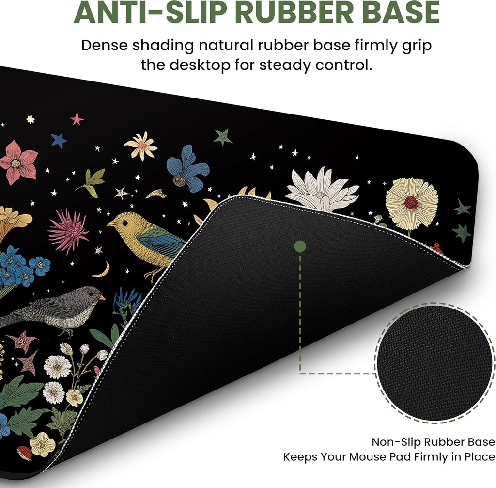 Aesthetic Desk Mat, Cute Enchanted Garden Desk Pad Protector for Work & Decor, 31.5" x 11.8", Pretty Non-Slip Extended Mouse Pad for Office or Home