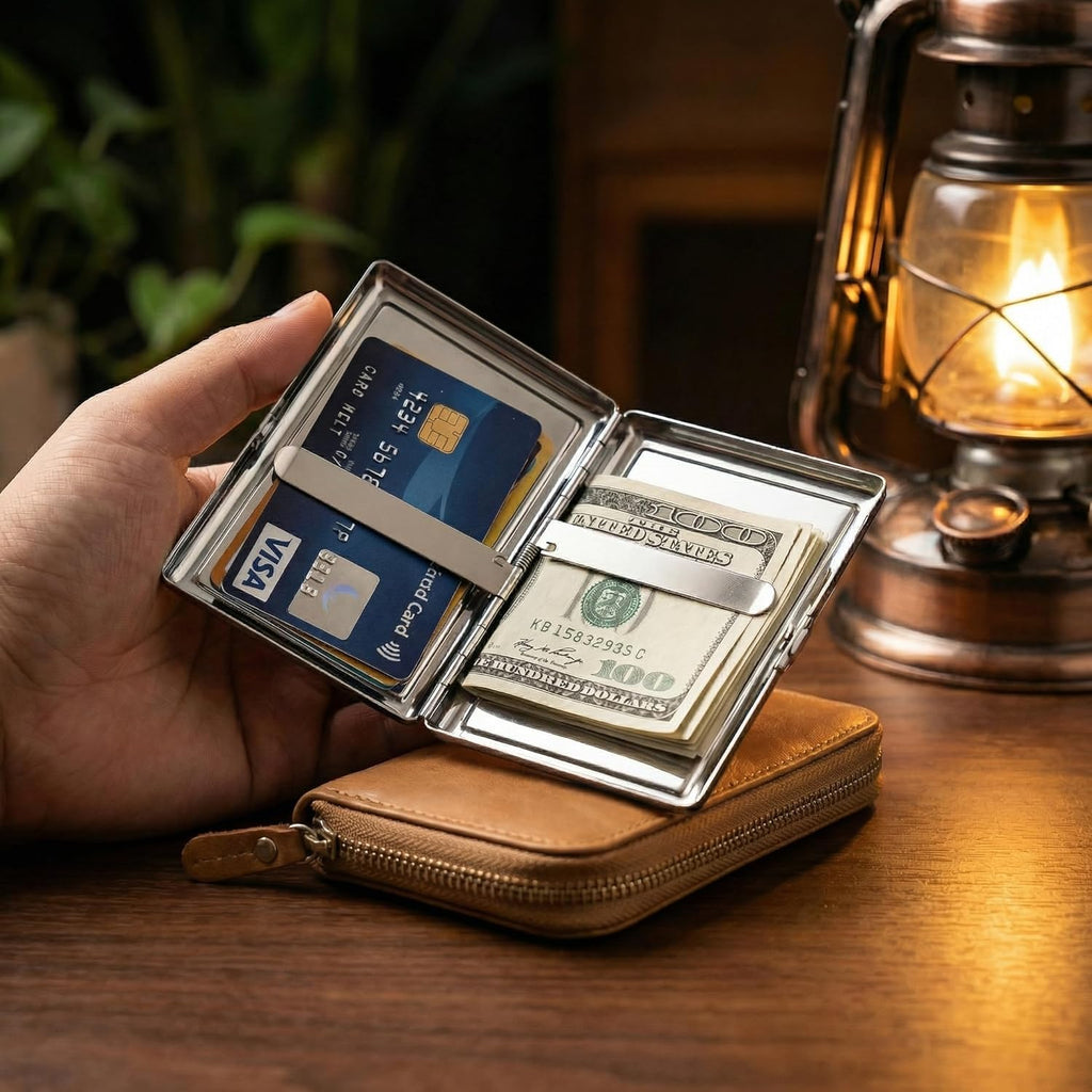 Vintage Art Deco Versatile Card & Cash Case, Slim Metal Wallet for Women Men Credit ID Business Cards (#A)