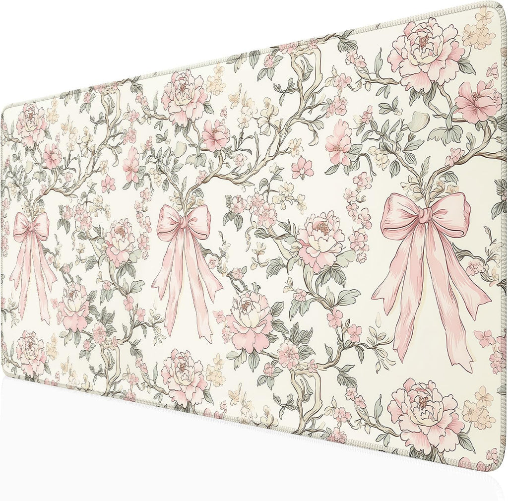 Checkered Desk Mat Cute Pink Pastel XXL Large Mouse Pad Aesthetic Boho Desk Pad with Stitched Edges, Office Decor Keyboard Pad Mouse Mat for Computer