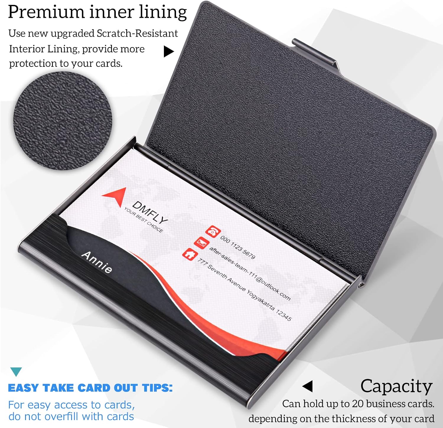 Slim Business Card Case for Men & Women, Pocket Metal Case, Professional Stainless Steel Business Card Holders, Purse Name Card Holder, Buckle Style Shut, Black