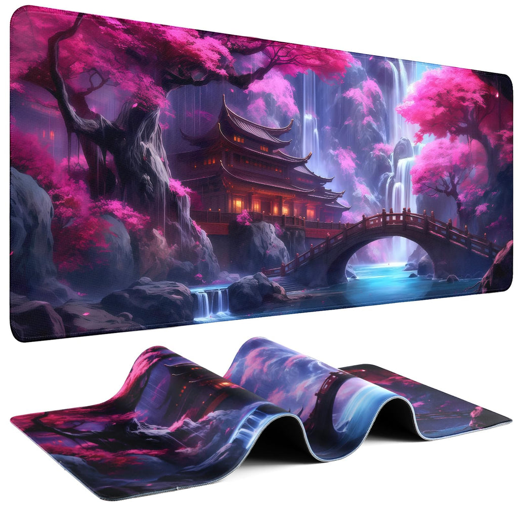 Mouse Pad Gaming - Desk Mat for Keyboard and Mouse - Kanagawa Large Mouse Pad for Desk, Japanese Sea Wave Mousepad (31.5 x 11.8inch) with Non-Slip Base, Desks Pad Mat for Game, Office and Home