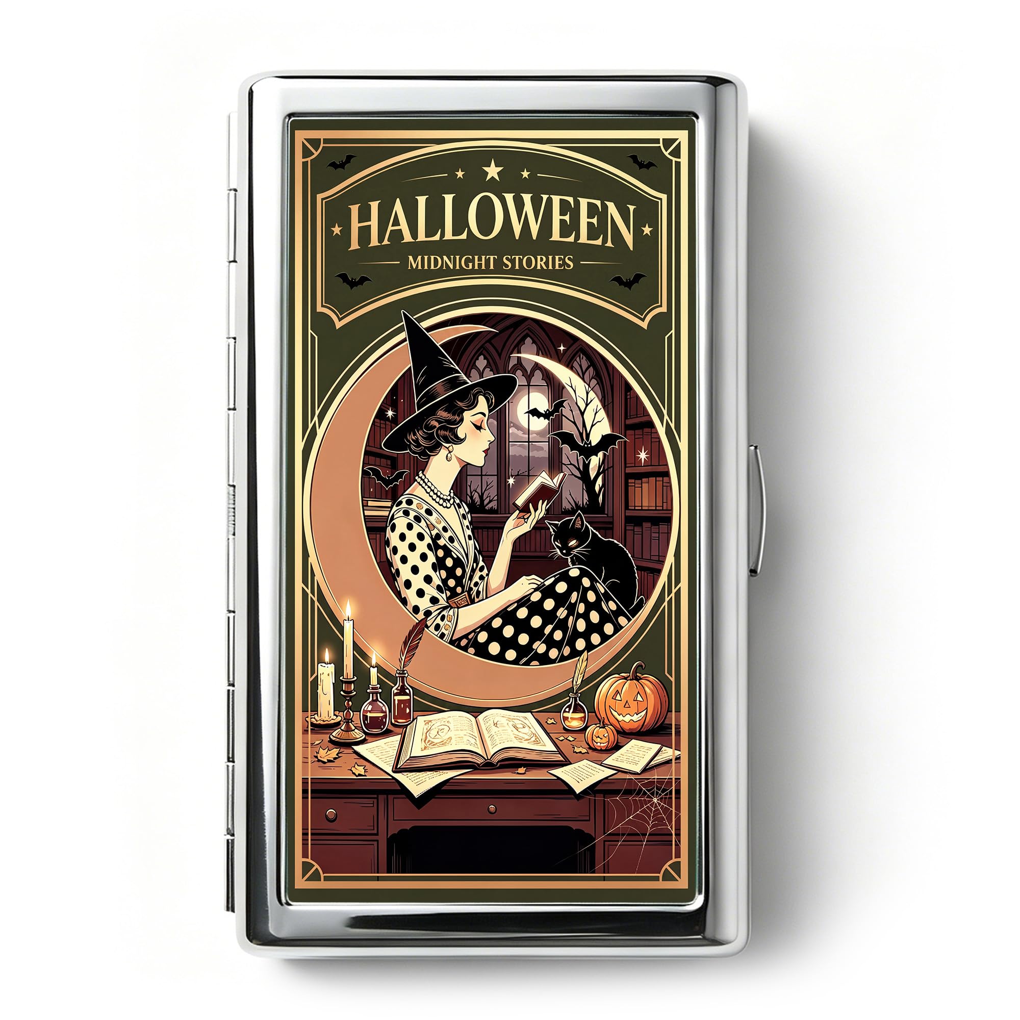 Vintage Art Deco Versatile Card & Cash Case, Slim Metal Wallet for Women Men Credit ID Business Cards (#A)