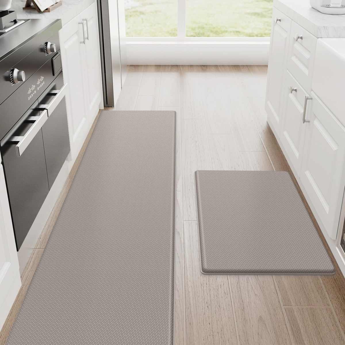 StepRite Kitchen Mats for Floor, 2-Piece Anti-Fatigue Kitchen Rugs, Black