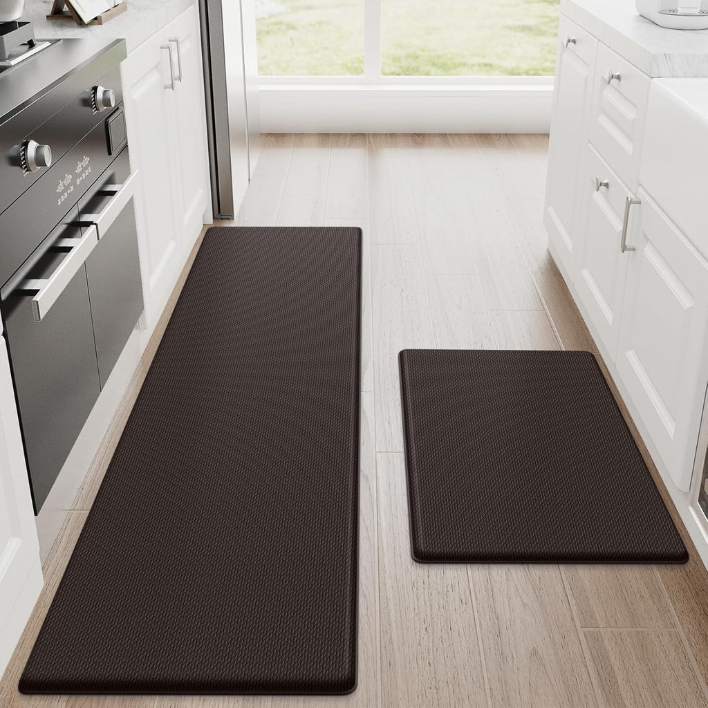 StepRite Kitchen Mats for Floor, 2-Piece Anti-Fatigue Kitchen Rugs, Black