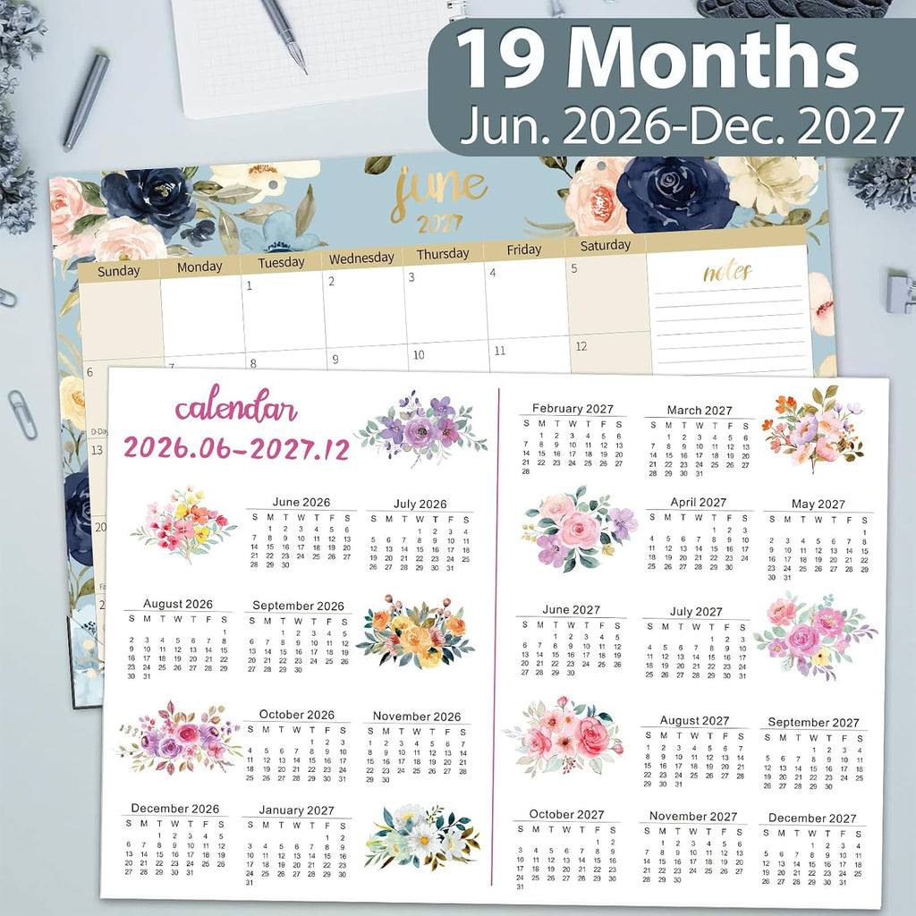 Guasslee Desk Calendar 2026-2027, 19 Month Jun 2026-Dec 2027, 17" X 11.5"