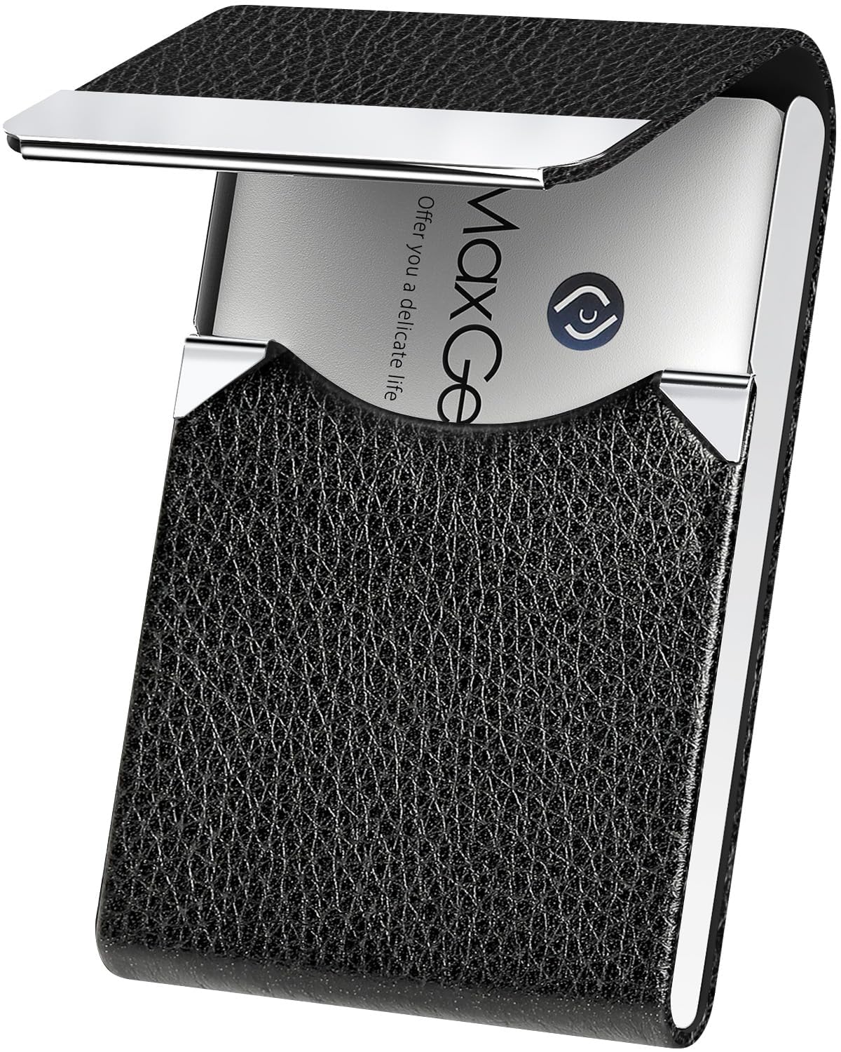 MaxGear Business Card Holder, PU Leather Business Card Case, Black Carbon