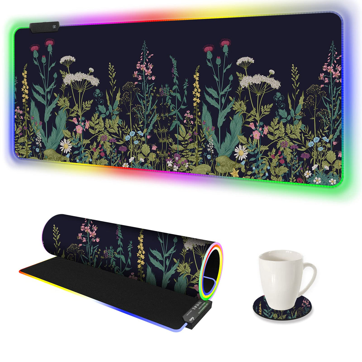 AIMSA RGB Gaming Mouse Pad Extended, Large Led Mousepads Non-Slip Rubber Base with 14 Lighting Modes, Computer Keyboard Mat Soft Desk pad Waterproof 35.4 x 15.8 inches, Galaxy Nebula Universe
