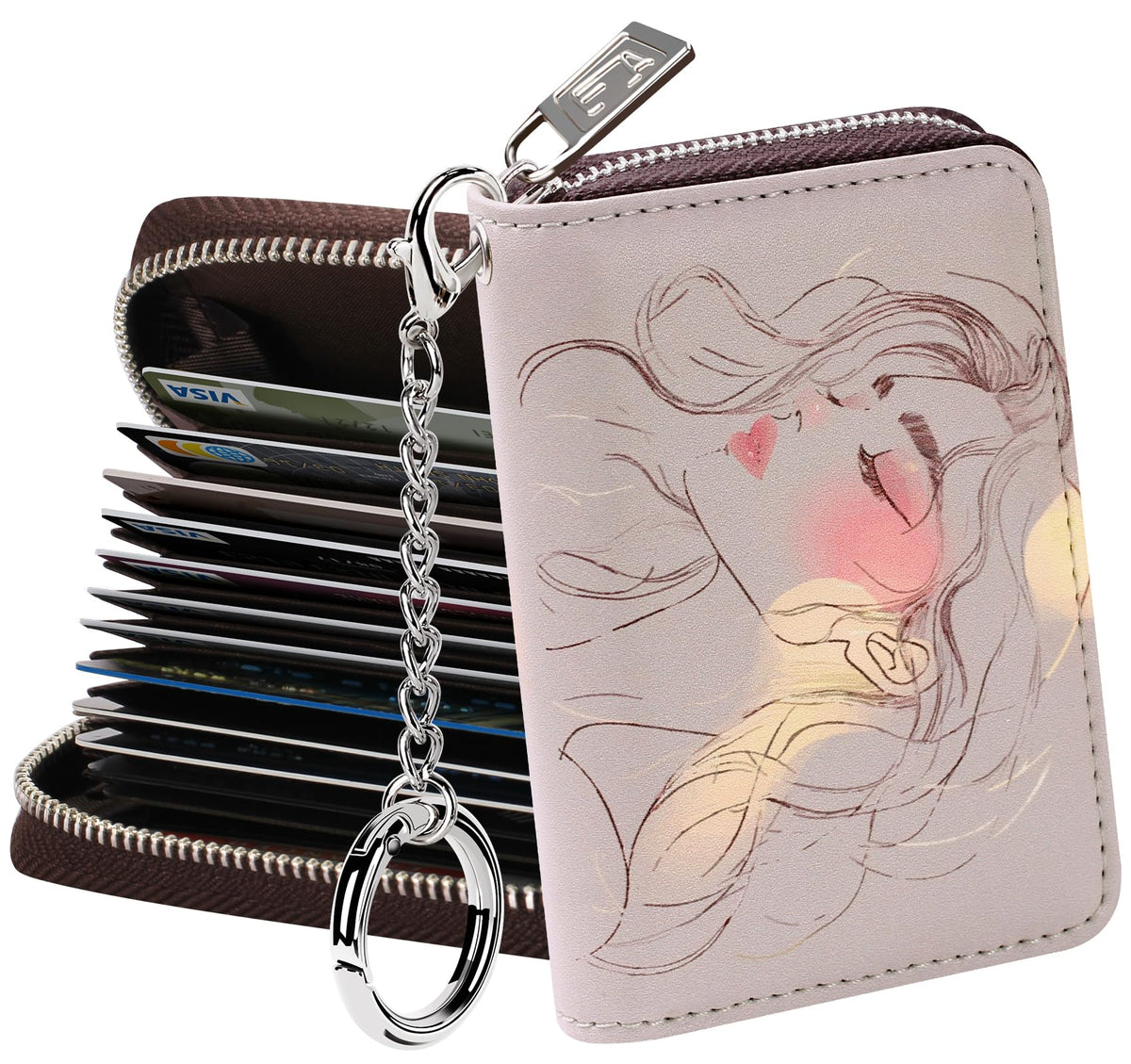 FurArt Zipper Wallet Women RFID Credit Card Holder keychain Wallet