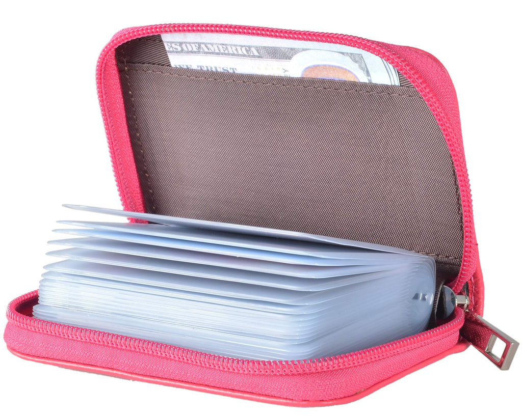Easyoulife Genuine Leather Credit Card Holder Zipper Wallet With 26 Card Slots