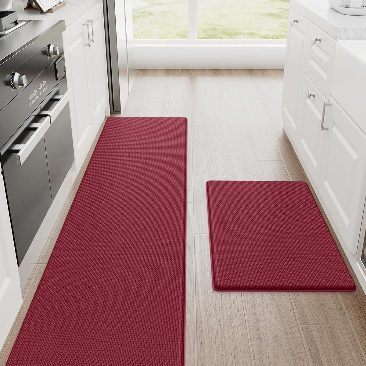 StepRite Kitchen Mats for Floor, 2-Piece Anti-Fatigue Kitchen Rugs, Black