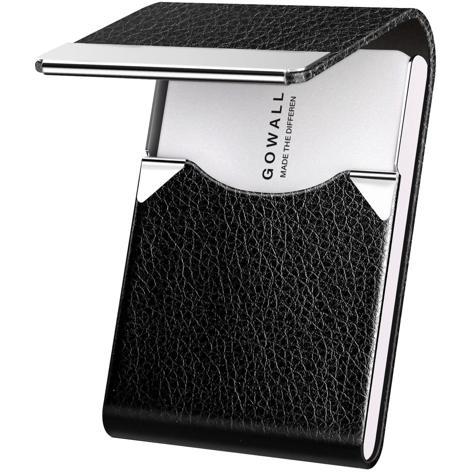 Black Carbon Business Card Holder with Magnetic Closure, Slim Metal PU Business Card Case for Men Women, 3.7 x 2.3 inches RFID Blocking Credit Cards Holder for Pocket or Bag Storage