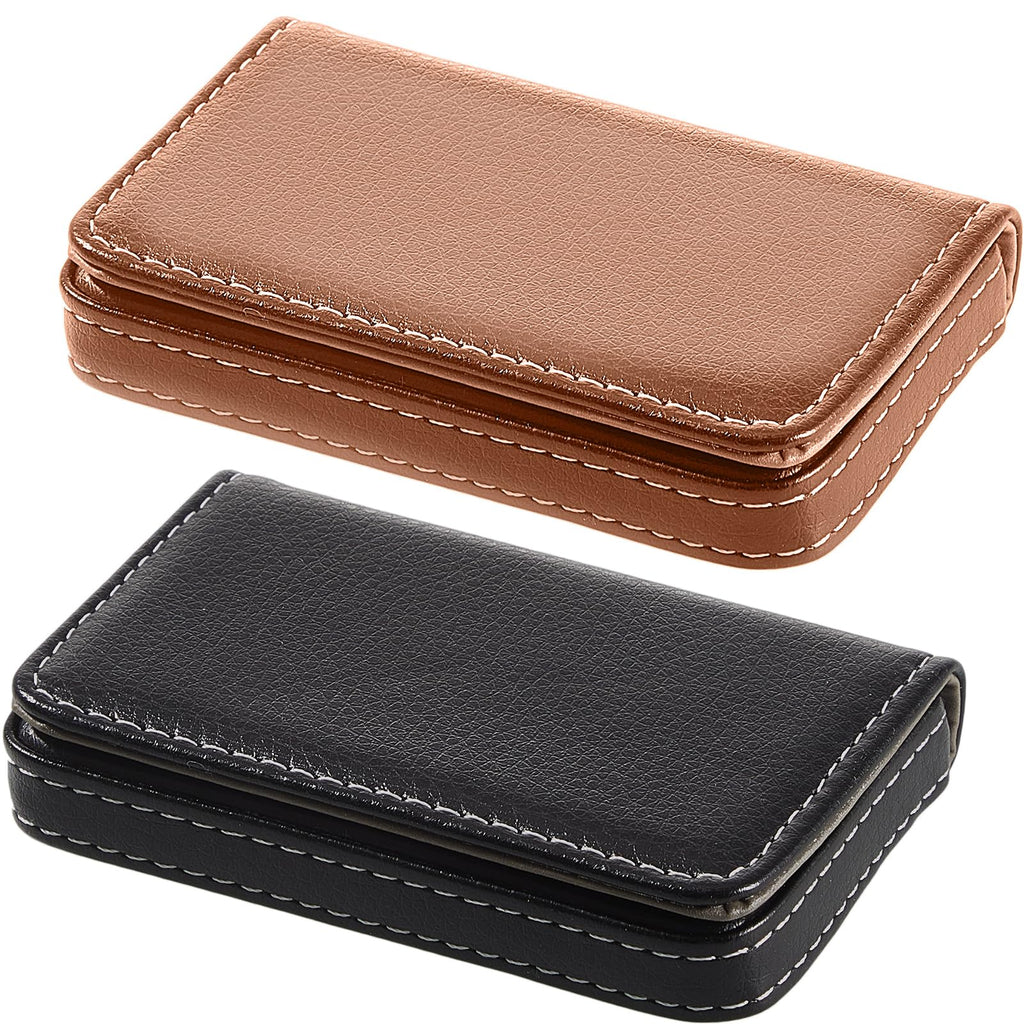 Outus 2 Pcs Business Card Holder PU Leather, Black and Coffee