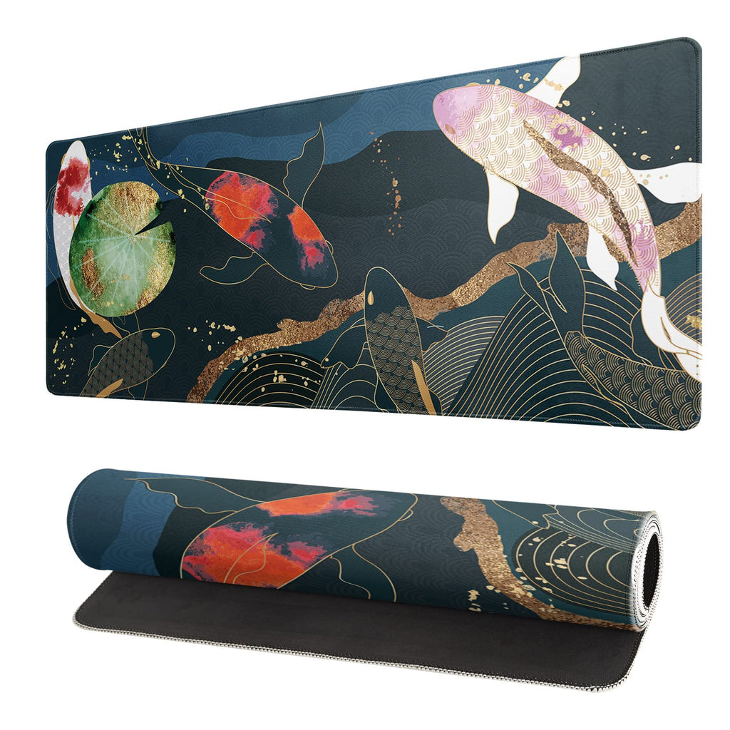 Brecoy Japanese Sea Wave Large Mouse Pad, Anime Black Gaming, Extended Kanagawa Mat Desk Pad, 3mm Thick Long Non-Slip Rubber Base Mice Pad, 31.5 X 11.8 Inch