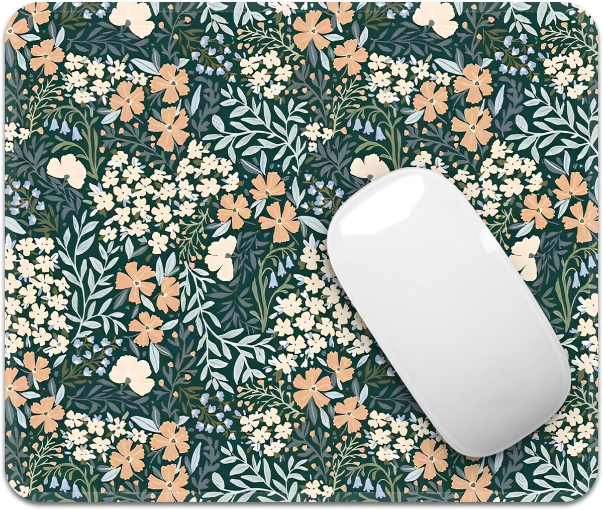 FROGIGO Mouse Pad with Stitched Edges - Cute Floral Mousepad for Women, 9.25 x 7.75 inch Washable Square Desk Pad, Non-Slip Rubber Base, Office Home Laptop Accessories - Vintage Garden