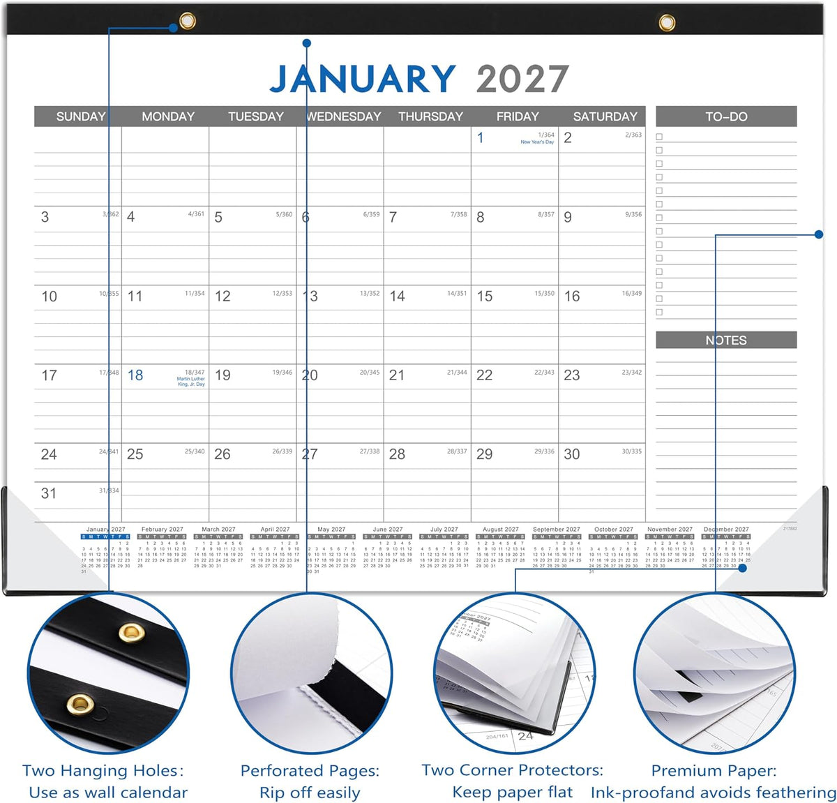 2027 Desk Calendar - 12 Months Calendar from January 2027 to December 2027