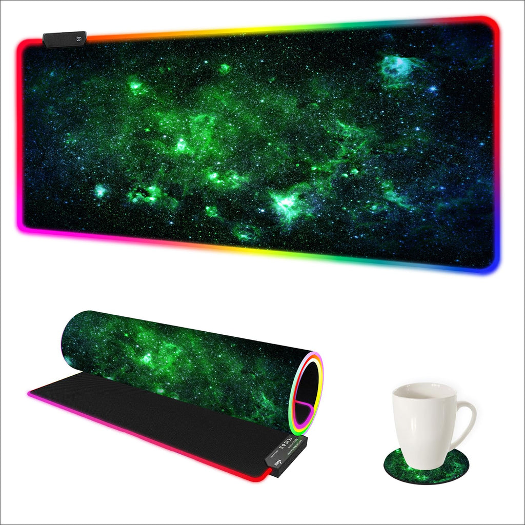 AIMSA RGB Gaming Mouse Pad Extended, Large Led Mousepads Non-Slip Rubber Base with 14 Lighting Modes, Computer Keyboard Mat Soft Desk pad Waterproof 35.4 x 15.8 inches, Galaxy Nebula Universe