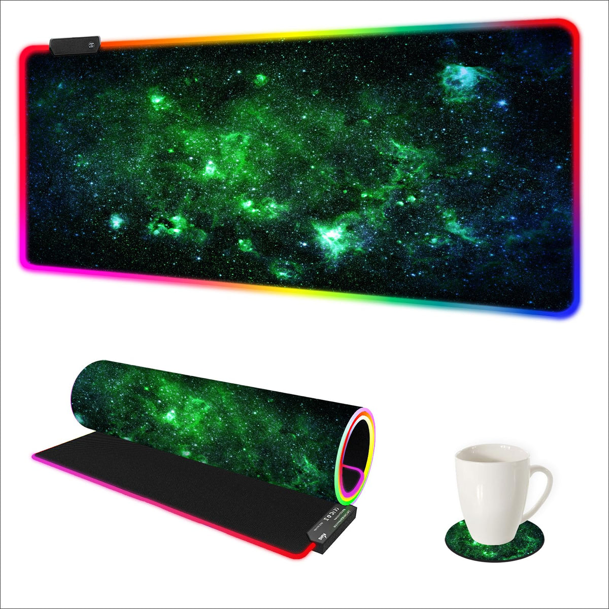 AIMSA RGB Gaming Mouse Pad Extended, Large Led Mousepads Non-Slip Rubber Base with 14 Lighting Modes, Computer Keyboard Mat Soft Desk pad Waterproof 35.4 x 15.8 inches, Galaxy Nebula Universe