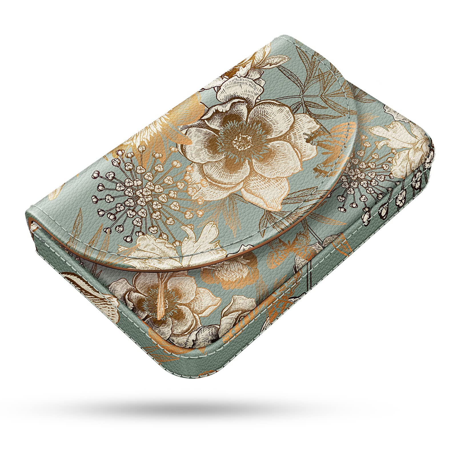 Business Card Holder，PU Leather Business Card Case Color Printing Pattern Card Holder Wallet，Pockets Magnetic Credit Card Holders for Men and Women，Bohemian Leaf