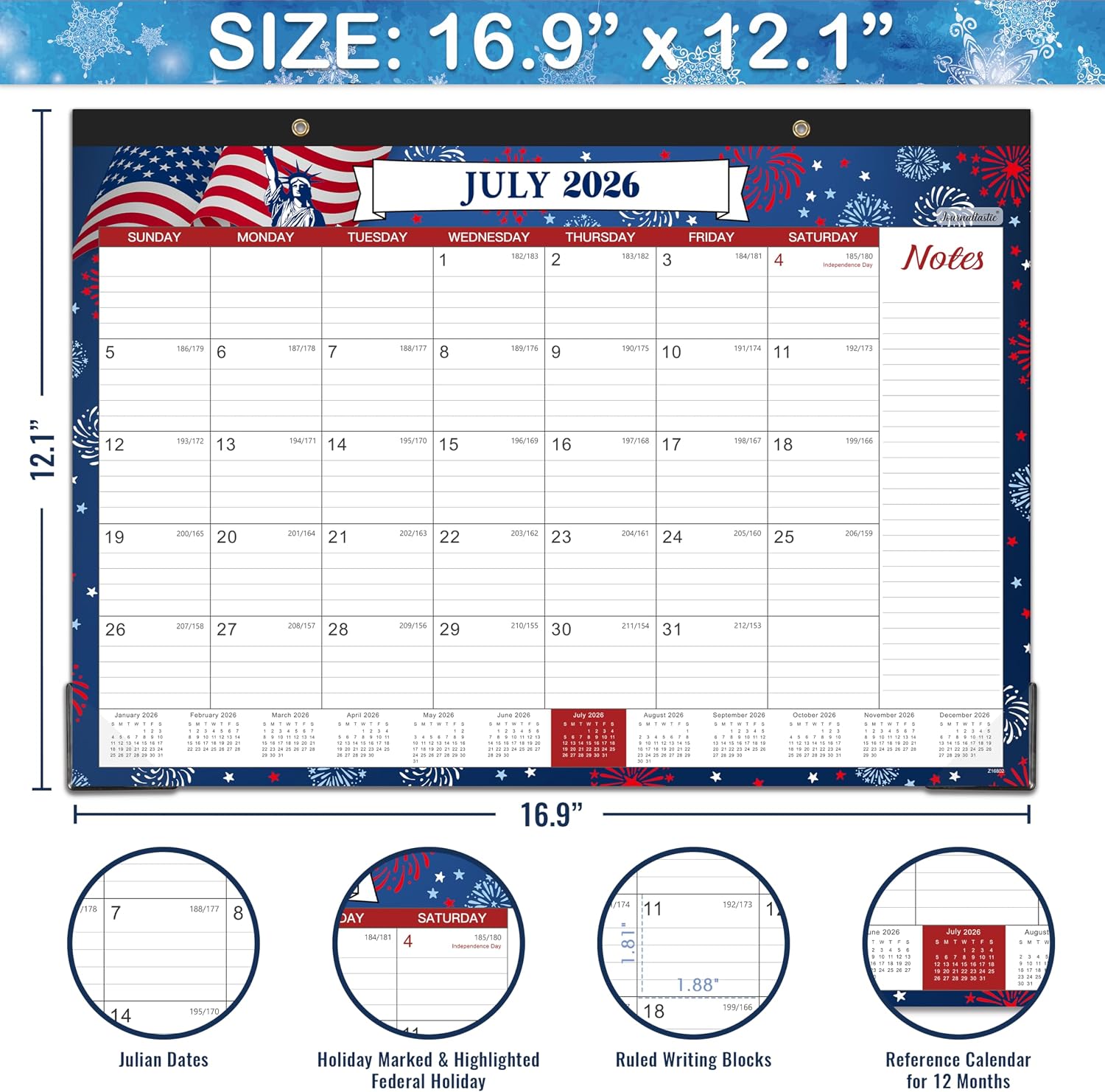 2027 Desk Calendar - 18 Monthly Desk Calendar 2027, 16.9"×12.1"