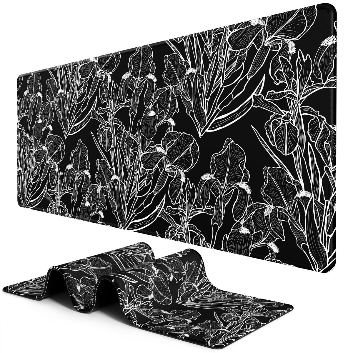 BOSOBO Extended Gaming Desk Mat, XXL Full Cover 31.5 x 11.8 Inches, Black Leopard Print