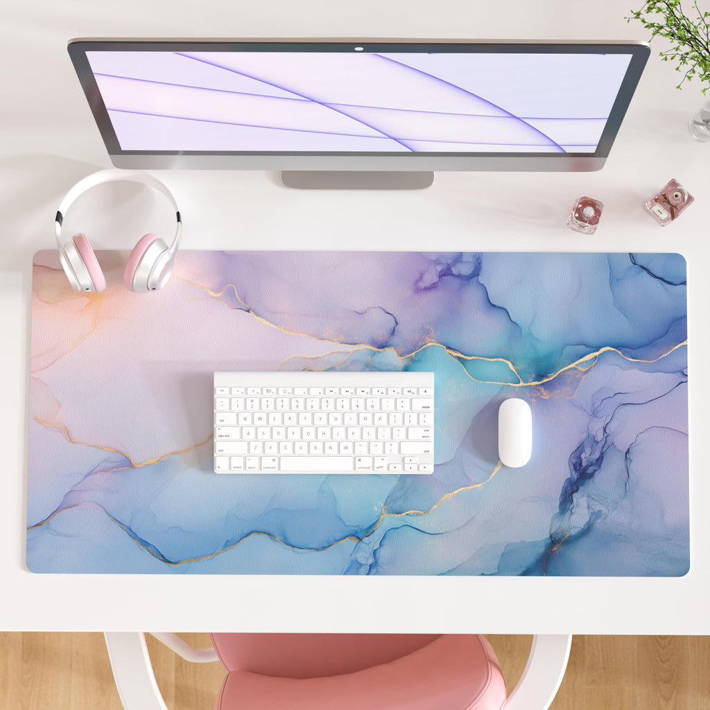QIYI PU Leather Large Mouse Pad, Waterproof Desk Mat, 31.5" x 15.7", Peony