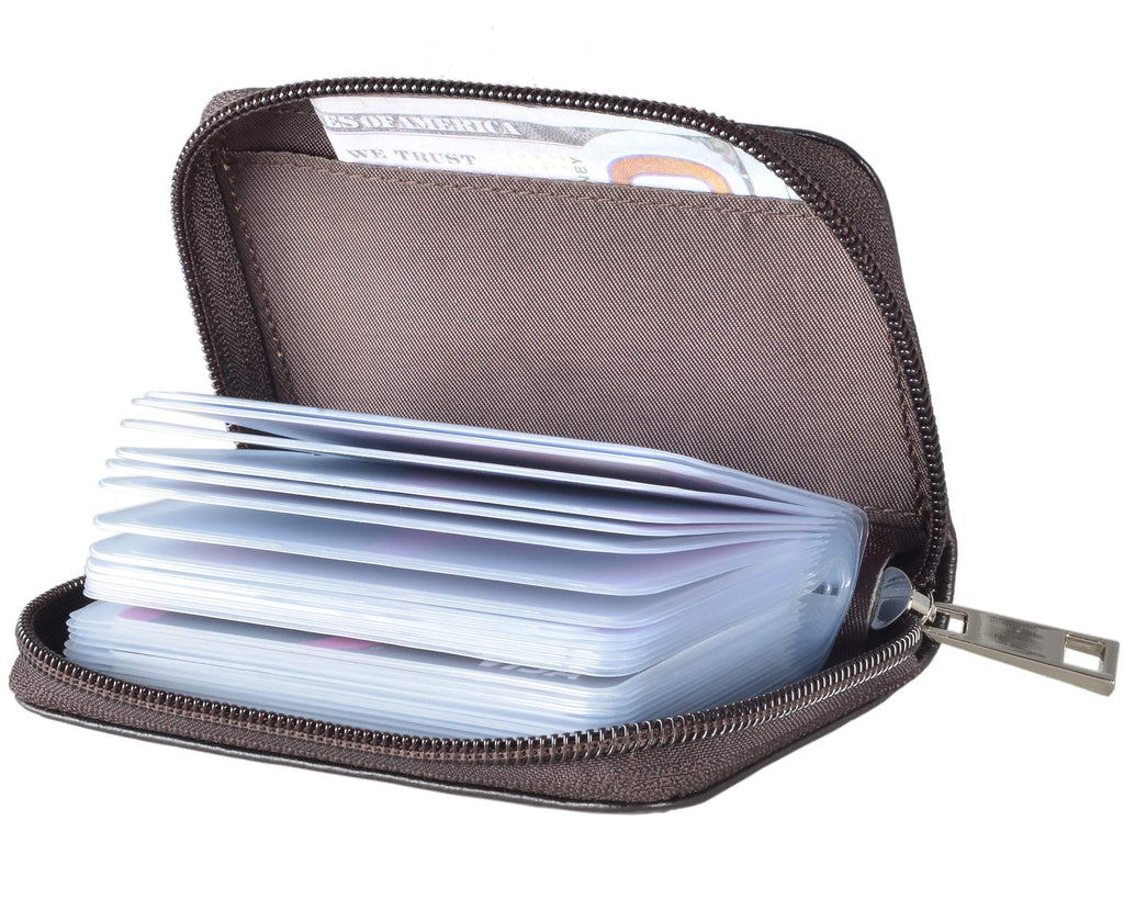 Easyoulife Genuine Leather Credit Card Holder Zipper Wallet With 26 Card Slots