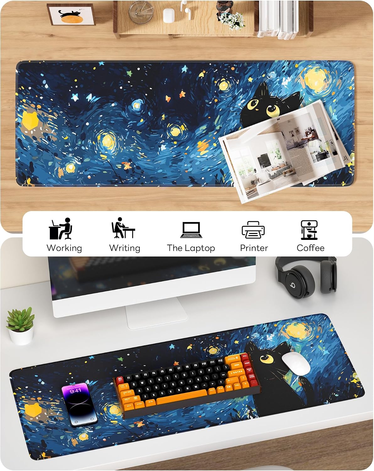 Mouse Pad 31.5x11.8in Large Desk Mat Non-Slip for Office