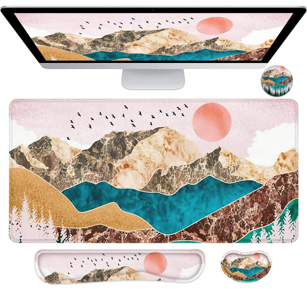 Large Mouse Pad with Wrist Rest, 4-in-1 Wrist Rest for Keyboard and Mouse