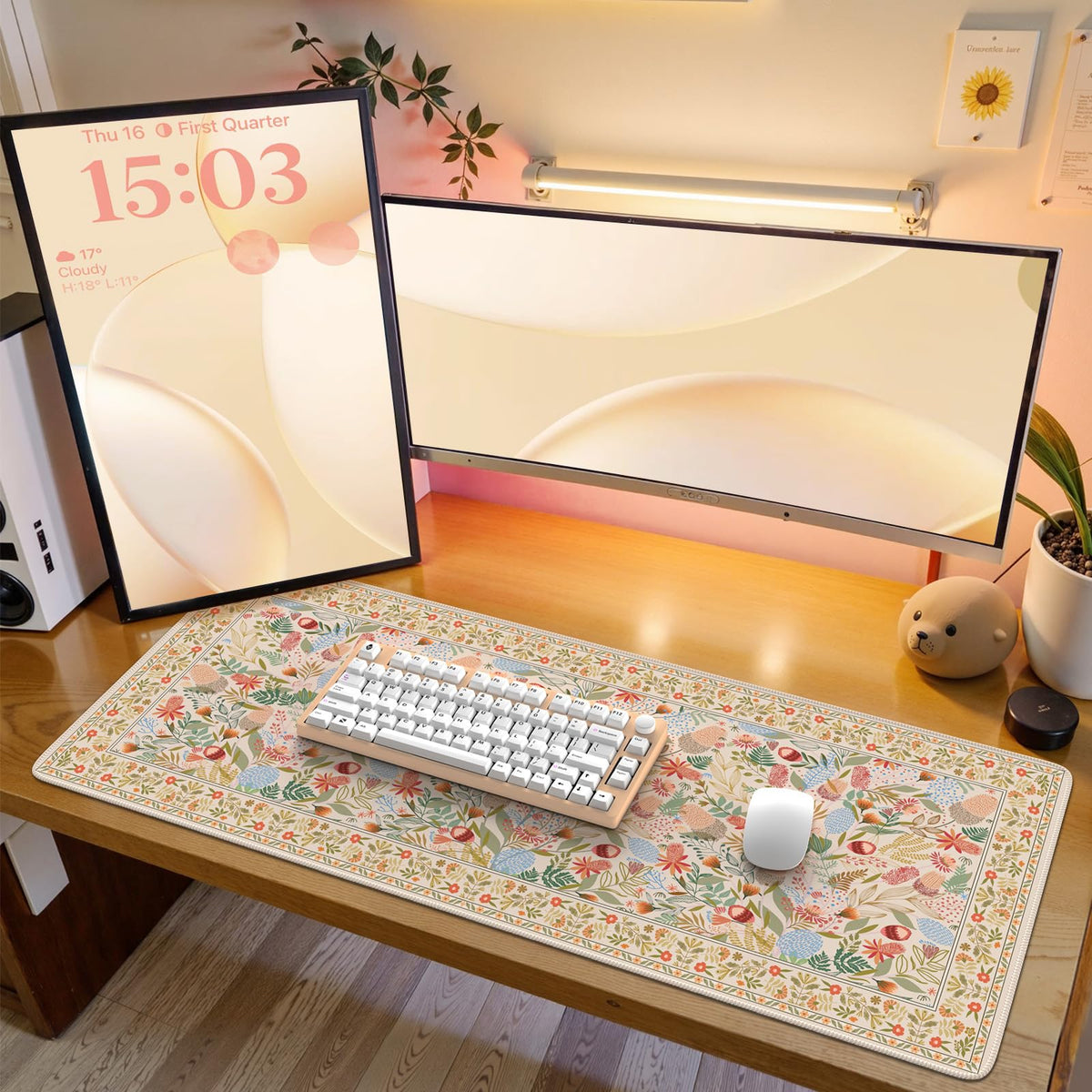 iCasso Desk Mat,Mouse Pad for Office Desk,35.4x15.7in,Pink Flowers
