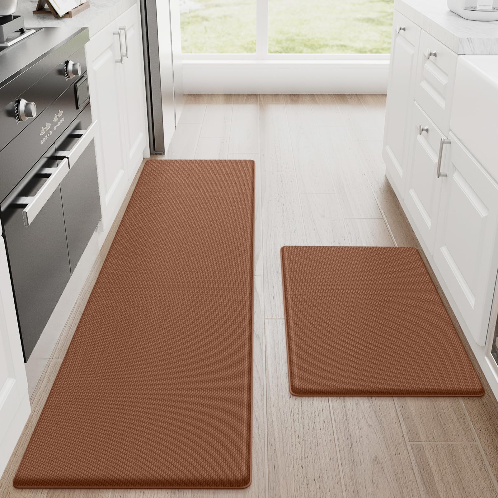 StepRite Kitchen Mats for Floor, 2-Piece Anti-Fatigue Kitchen Rugs, Black